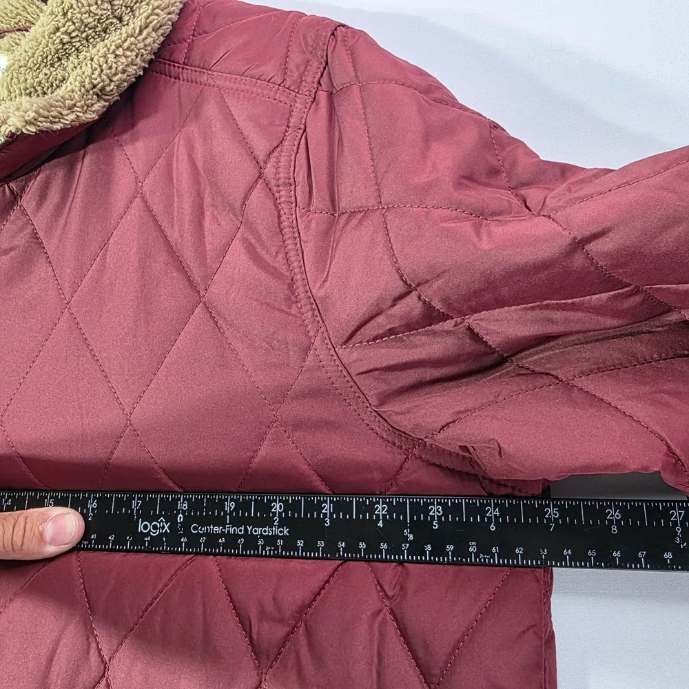 Weatherproof Vintage Burgundy Quilted Faux Fur Lined Jacket Coat Large 1791820